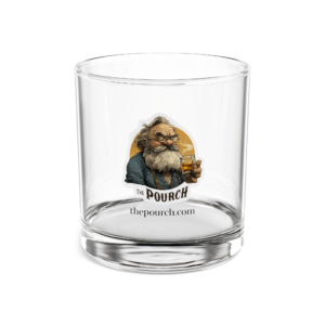 Whiskey Rocks Glass 10oz — Rustic ‘The Pourch’ Bearded Bartender Logo